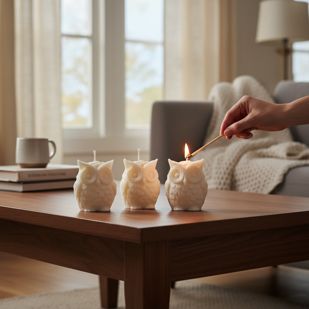 chandelle de soya en forme d'hibou